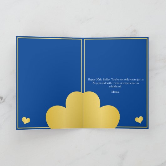 クラスブルーと金ゴールドハートの息子30th誕生日 カード (内部)