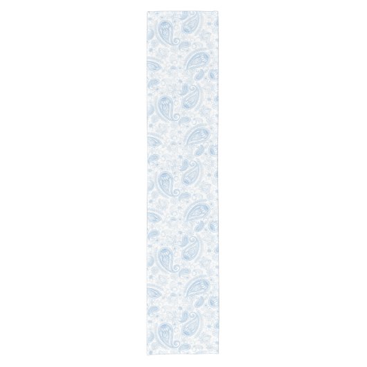 クラスブルーグリッターペイズリーフローラホワイトパターン ショートテーブルランナー (正面)