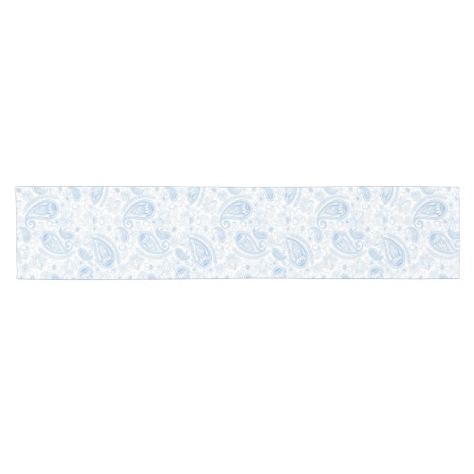 クラスブルーグリッターペイズリーフローラホワイトパターン ショートテーブルランナー (横)