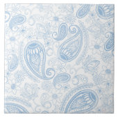 クラスブルーグリッターペイズリーフローラホワイトパターン タイル (正面)