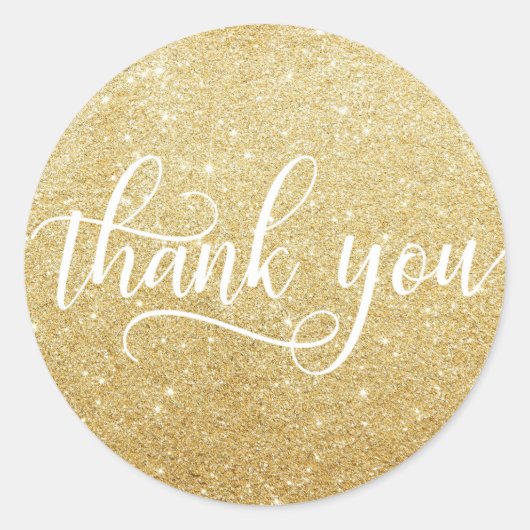 クラスホワイト金ゴールドフェイクグリッタースクリプト ラウンドシール (正面)