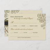 クラスボホエレガントグリーンらせん状ウェディングRSVP 出欠カード (正面/裏面)