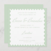 クラスミニマリストグリーン婚約パーティ招待状 (正面/裏面)