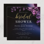 クラスムーディブラックダークパープルバラブライダルシャワー 招待状 (正面/裏面)