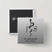 クラスメディカルノーブルエレガント白黒アスクレピウス 缶バッジ (正面&裏面)