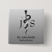 クラスメディカルノーブルエレガント白黒アスクレピウス 缶バッジ (正面)