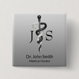 クラスメディカルノーブルエレガント白黒アスクレピウス 缶バッジ