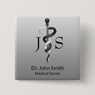 クラスメディカルノーブルエレガント白黒アスクレピウス 缶バッジ