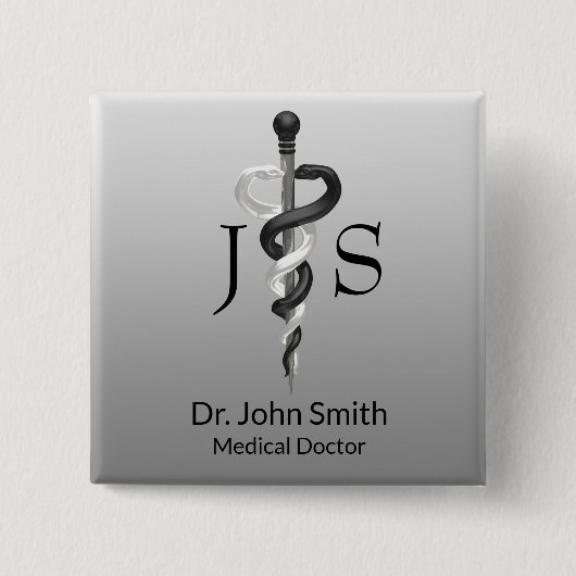 クラスメディカルノーブルエレガント白黒アスクレピウス 缶バッジ (正面)