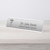 クラスメディカルノーブルエレガント白黒カドゥセウス デスクネームプレート (正面)