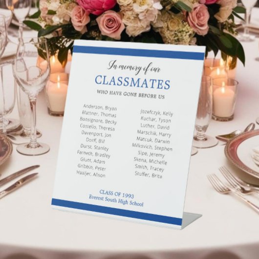 クラスメートの名誉を讃える懇親会の記憶に青 台座サイン