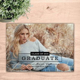 クラスモダンタイポグラフィ写真卒業 |黒 招待状