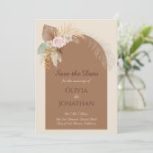 クラスモダンボホ素朴ベージュブラウン日付を保存 招待状 (スタンド正面)