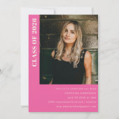 クラスモダン2023ホットピンク写真卒業パーティー 招待状 (正面)