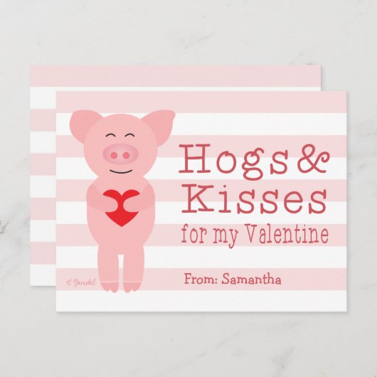 クラスルーム子供へヴァレンティネス豚とキス シーズンポストカード (正面/裏面)