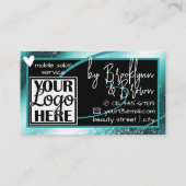 クラスロゴ写真スタイリッシュティール（緑がかった色）フレームハートLuxe 名刺 (裏面)