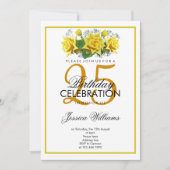 クラスロマンチックイエローローズズ誕生日 招待状 (正面)