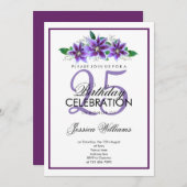 クラスロマンチックパープルクレマティス誕生日 招待状 (正面/裏面)