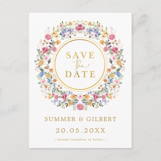 クラスワイルドフラワーガーデンリース日付を保存 案内ポストカード (正面)