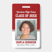 クラス会 赤と白の写真付きIDバッジ バッジ (正面)