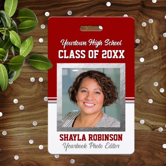 クラス会 赤と白の写真付きIDバッジ バッジ