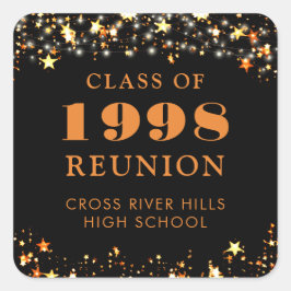 クラス再会 ブラック オレンジ ゴールド スターズ パーソナライズド スクエアシール