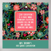 クラス感動的引用文先生かわいらしフローラ ポスター (正面)