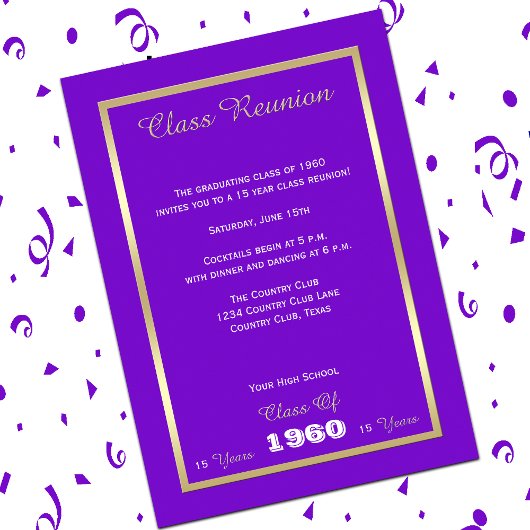 クラス懇親会あなたの年パープルと金ゴールド 招待状