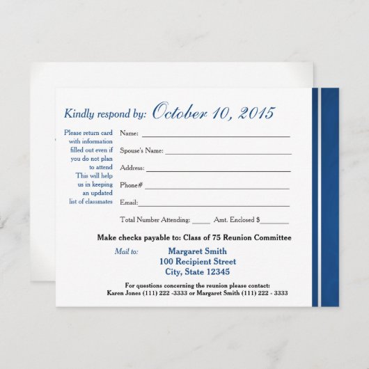 クラス懇親会のストライプ多様性の応答カード 出欠カード (正面/裏面)