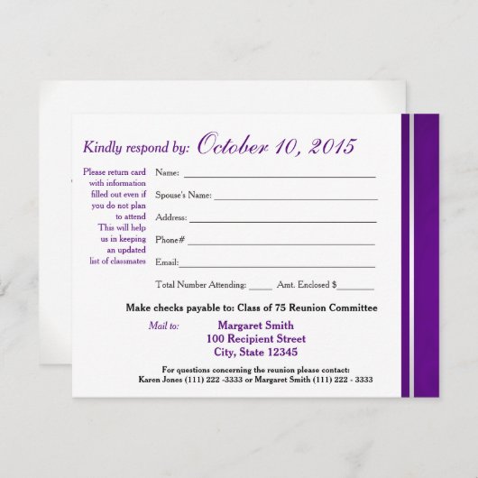 クラス懇親会のストライプ多様性の応答カード 招待状 (正面/裏面)