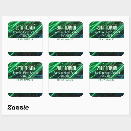 クラス懇親会の緑の名前タグシール スクエアシール (シート)