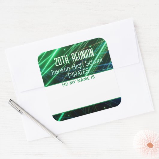 クラス懇親会の緑の名前タグシール スクエアシール (封筒)