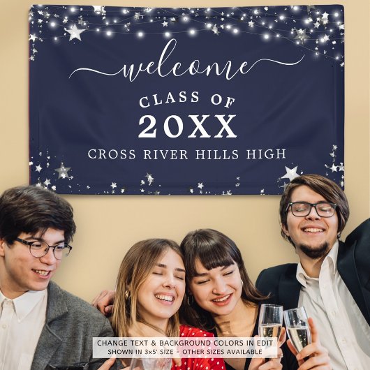 クラス懇親会ウェルカムネイビーブルースターズライト 横断幕