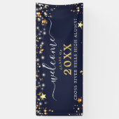 クラス懇親会ウェルカムネイビーブルー金ゴールドスター 横断幕 (縦)