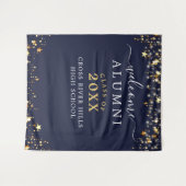 クラス懇親会ウェルカムネイビー金ゴールドスターズ紙吹雪 タペストリー (正面(横))