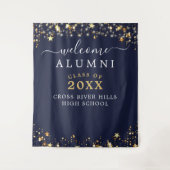 クラス懇親会ウェルカムネイビー金ゴールドスターズ紙吹雪 タペストリー (正面)