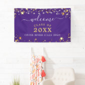 クラス懇親会ウェルカムパープル金ゴールドスターライト 横断幕 (インサイチュ)