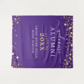 クラス懇親会ウェルカムパープル金ゴールドスター タペストリー (正面(横))