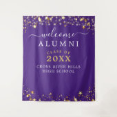 クラス懇親会ウェルカムパープル金ゴールドスター タペストリー (正面)