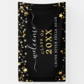 クラス懇親会ウェルカムブラック金ゴールドスターライト 横断幕 (縦)