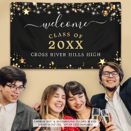 クラス懇親会ウェルカムブラック金ゴールドスターライト 横断幕