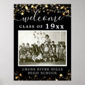 クラス懇親会ウェルカムワンフォトブラック金ゴールドスター ポスター (正面)