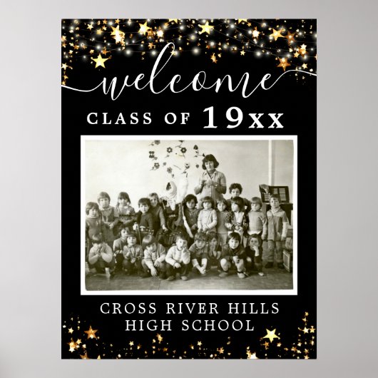 クラス懇親会ウェルカムワンフォトブラック金ゴールドスター ポスター (正面)