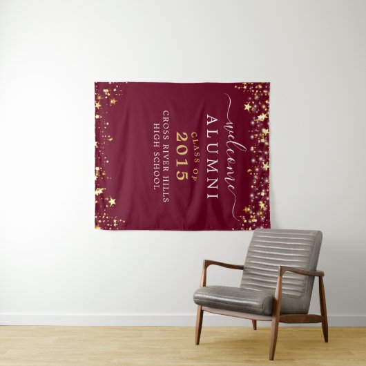 クラス懇親会ウェルカム同窓生ブルゴーニュ金ゴールドスター タペストリー (インサイチュ(横))