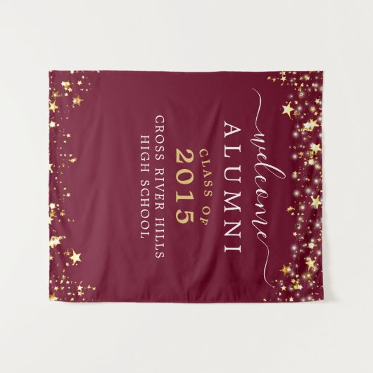 クラス懇親会ウェルカム同窓生ブルゴーニュ金ゴールドスター タペストリー (正面(横))