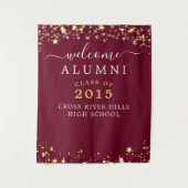 クラス懇親会ウェルカム同窓生ブルゴーニュ金ゴールドスター タペストリー (正面)