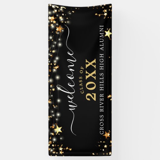 クラス懇親会ウェルカム金ゴールドスターカスタムズカラー 横断幕 (縦)