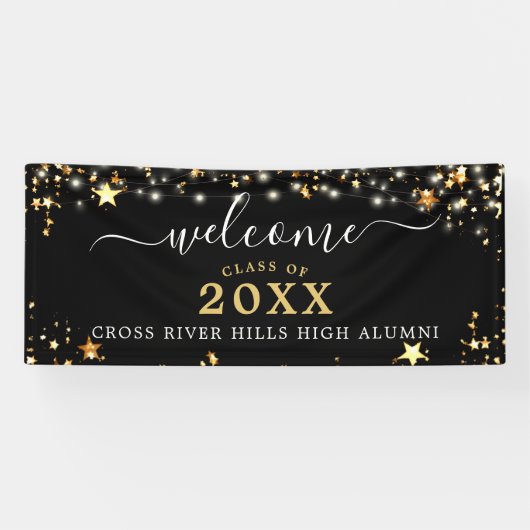 クラス懇親会ウェルカム金ゴールドスターカスタムズカラー 横断幕 (横)