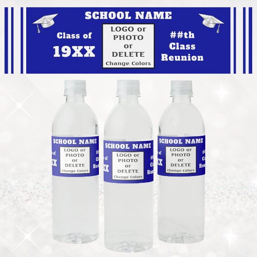 クラス懇親会ウォーターボトルラベル（青と白） ペットボトルラベル
