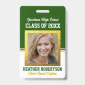 クラス懇親会グリーンと金ゴールドフォトIDバッジ バッジ (正面)
